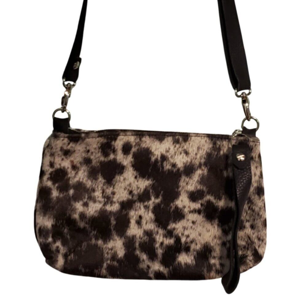 Lynn Tallerico White Brown Cow Hide Fur Crossbody Bag Purse with Wallet